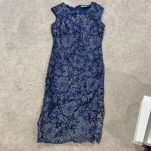 New York & Company Navy Floral Lace Midi Dress